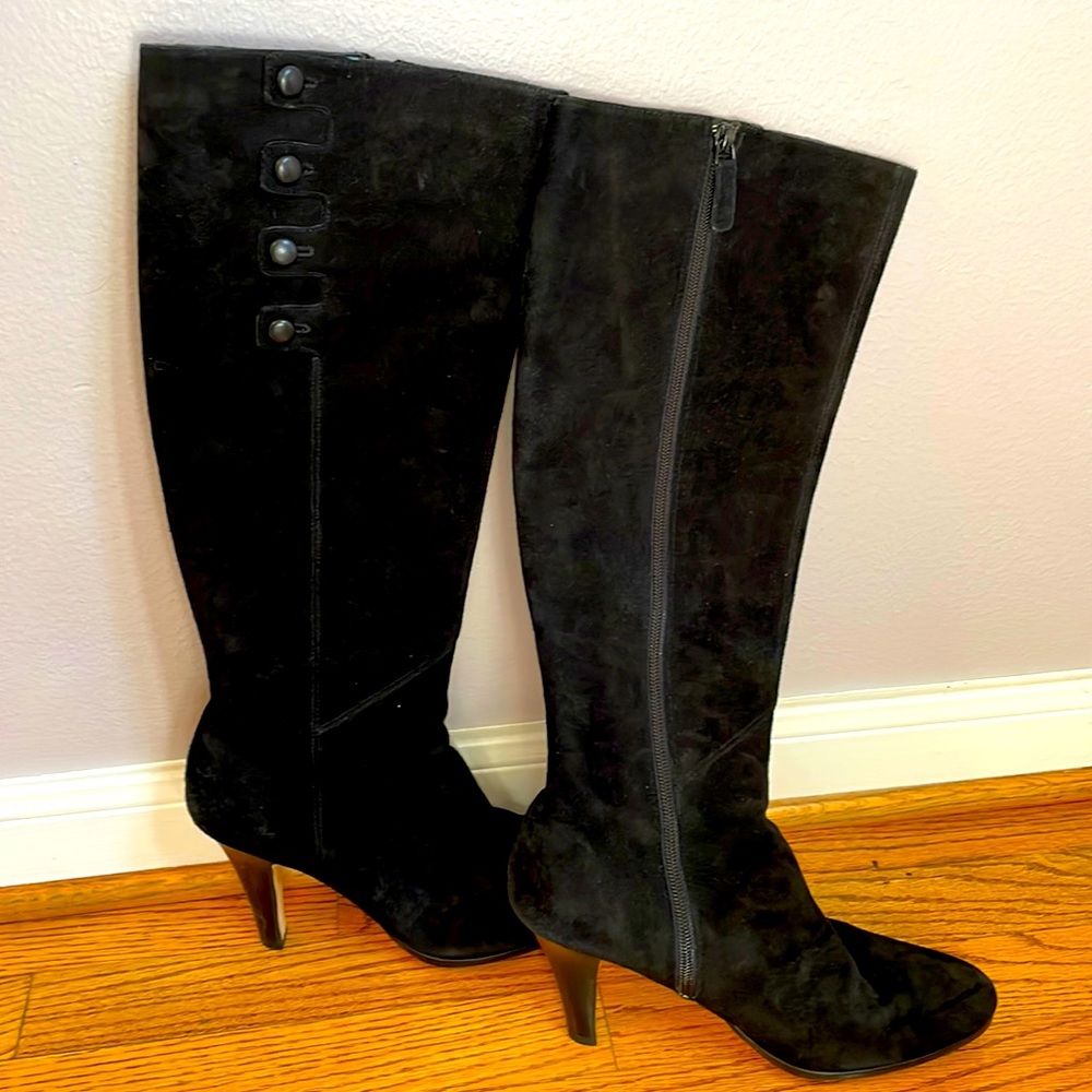 Cole Haan Nike Air Aliya Black Suede Boot with Button Detail